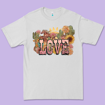 Love Horse Western Floral Premium Tee Designed By Nancycooperartshop