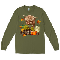 Army Green Heifer with Pumpkins Long Sleeve Tee - texasbilliewilder