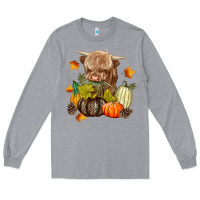 Heather Grey Heifer with Pumpkins Long Sleeve Tee - texasbilliewilder