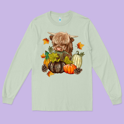 Heifer With Pumpkins Long Sleeve Tee Designed By Texasbilliewilder
