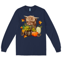 Navy Heifer with Pumpkins Long Sleeve Tee - texasbilliewilder