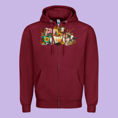 Cows And Coffee Zipper Hoodie Designed By Fadigitalartstudio