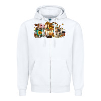 White Cows And Coffee Zipper Hoodie - FaDigitalArtStudio