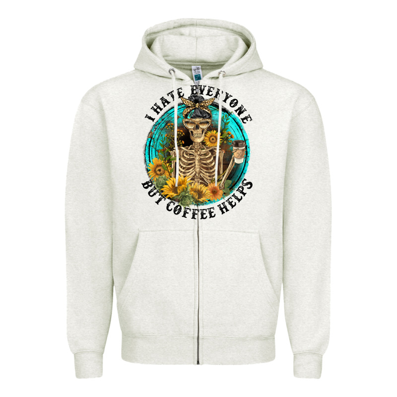 I Hate Everyone But Coffee Helps Zipper Hoodie by FaDigitalArtStudio | Teevron