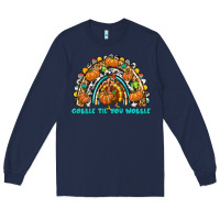 Navy Gobble Til You Wobble with Rainbow Long Sleeve Tee - texasbilliewilder