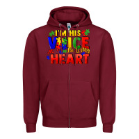 Burgundy I'm his voice he is my heart Zipper Hoodie - FaDigitalArtStudio