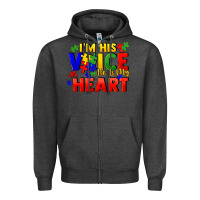 Charcoal Heather I'm his voice he is my heart Zipper Hoodie - FaDigitalArtStudio
