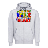 Heather Grey I'm his voice he is my heart Zipper Hoodie - FaDigitalArtStudio