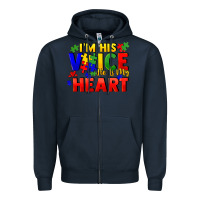 Navy I'm his voice he is my heart Zipper Hoodie - FaDigitalArtStudio