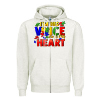 Oatmeal Heather I'm his voice he is my heart Zipper Hoodie - FaDigitalArtStudio