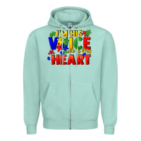 Seafoam I'm his voice he is my heart Zipper Hoodie - FaDigitalArtStudio