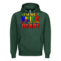 Sports Green I'm his voice he is my heart Zipper Hoodie - FaDigitalArtStudio