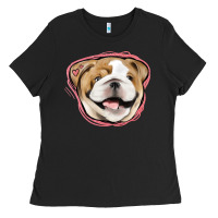 Black bulldog pink glitter Ladies Tee - Jasminsmagicworld