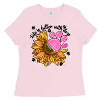 Bubblegum Pink life is better with dogs Ladies Tee - NancyCooperArtShop
