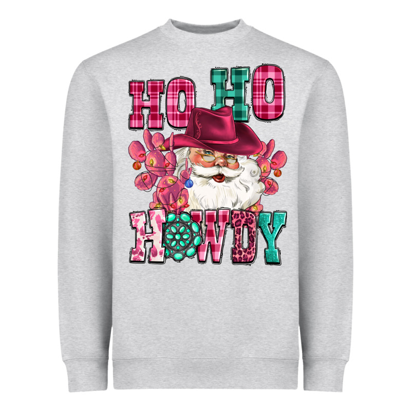 Ho Ho Howdy Santa Pink Christmas Heavyweight Sweatshirt by CowGirlArtShop | Teevron