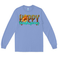 Colony Blue Happy Thanksgiving with Turkey Long Sleeve Tee - texasbilliewilder