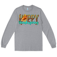Heather Grey Happy Thanksgiving with Turkey Long Sleeve Tee - texasbilliewilder