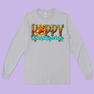 Happy Thanksgiving With Turkey Long Sleeve Tee Designed By Texasbilliewilder