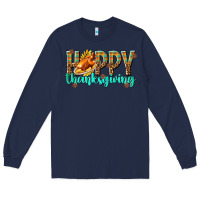 Navy Happy Thanksgiving with Turkey Long Sleeve Tee - texasbilliewilder