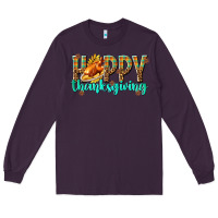 Plum Happy Thanksgiving with Turkey Long Sleeve Tee - texasbilliewilder