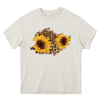 Cream sunflower leopard patch Heavy Core Tee - AdoDesignShop