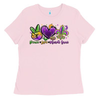 Bubblegum Pink peace love mardi gras Ladies Tee - MaliasSmallBusiness