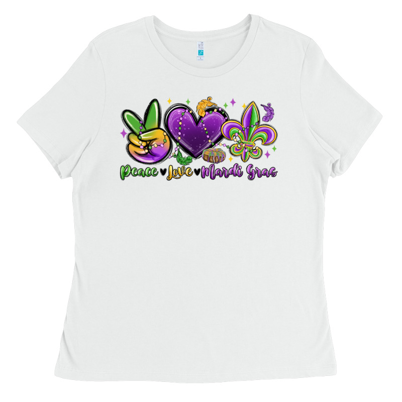 Peace Love Mardi Gras Ladies Tee by MaliasSmallBusiness | Teevron