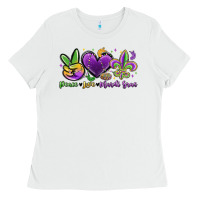 White peace love mardi gras Ladies Tee - MaliasSmallBusiness