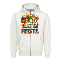 Oatmeal Heather Let's Fiesta Mexico Coffee Cups With Cactus Zipper Hoodie - FaDigitalArtStudio