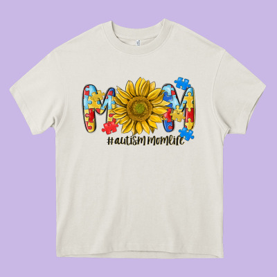 Autism Mom Life Sunflower Heavy Core Tee Designed By Maliassmallbusiness