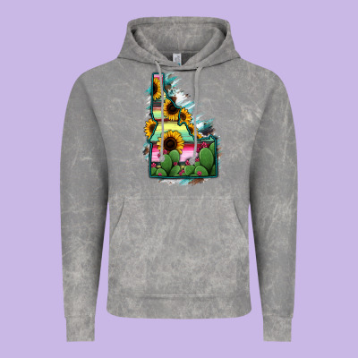 Idaho Map Sunflower Cactus Serape Vintage Hoodie Designed By Ranaportraitstore
