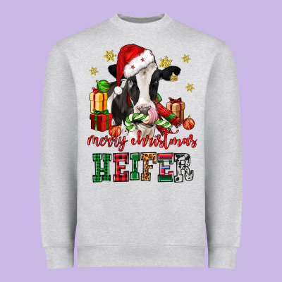 Merry Christmas Heifer Cow Heavyweight Sweatshirt Designed By Cowgirlartshop
