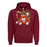Burgundy Baseball Coffee cup Zipper Hoodie - FaDigitalArtStudio