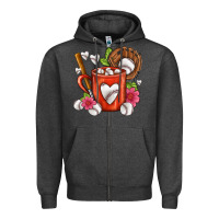 Charcoal Heather Baseball Coffee cup Zipper Hoodie - FaDigitalArtStudio