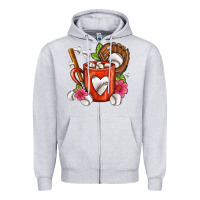 Heather Grey Baseball Coffee cup Zipper Hoodie - FaDigitalArtStudio