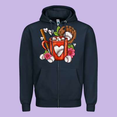 Baseball Coffee Cup Zipper Hoodie Designed By Fadigitalartstudio