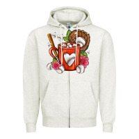 Oatmeal Heather Baseball Coffee cup Zipper Hoodie - FaDigitalArtStudio