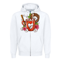White Baseball Coffee cup Zipper Hoodie - FaDigitalArtStudio