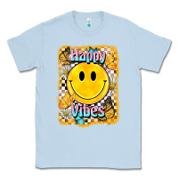 Dusty Blue happy vibes smiley face Classic Tee - BarkalooDesign