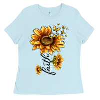 Baby Blue faith sunflower Ladies Tee - MaliasSmallBusiness