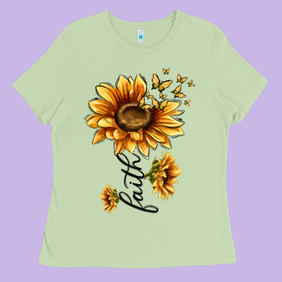 Faith Sunflower Ladies Tee Designed By Maliassmallbusiness