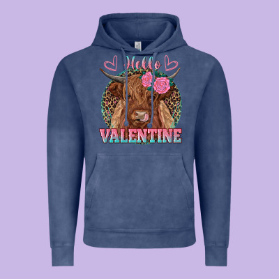 Hello Valentine Highland Cow Vintage Hoodie Designed By Ranaportraitstore