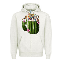 Oatmeal Heather Day Of The Dead Mexican Cactus Zipper Hoodie - FaDigitalArtStudio