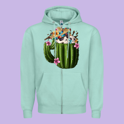 Day Of The Dead Mexican Cactus Zipper Hoodie Designed By Fadigitalartstudio