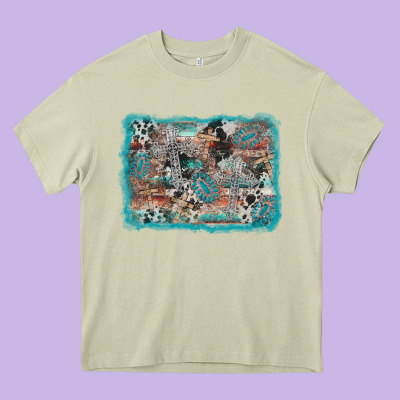 Cross Western Background Heavy Core Tee Designed By Adodesignshop