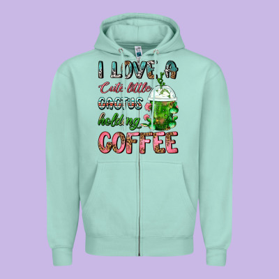 I Love A Cute Little Cactus Holding Coffee Zipper Hoodie Designed By Fadigitalartstudio