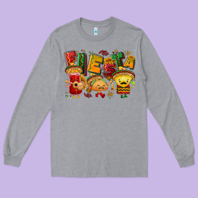 Fiesta With Taco, Nacho, Souce Long Sleeve Tee Designed By Nancycooperartshop