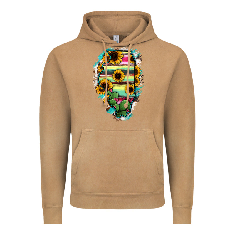 Illinois Map Sunflower Cactus Serape Vintage Hoodie by RanaPortraitStore | Teevron