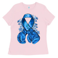 Bubblegum Pink Blue ribbon with boxing gloves Ladies Tee - NancyCooperArtShop
