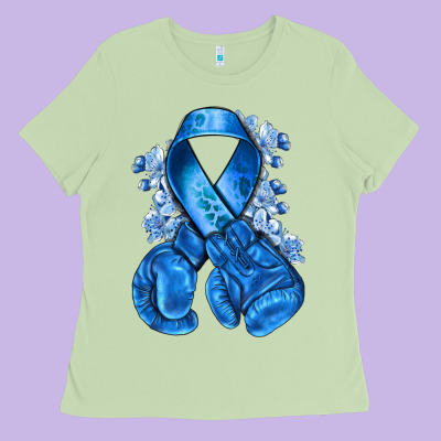 Blue Ribbon With Boxing Gloves Ladies Tee Designed By Nancycooperartshop